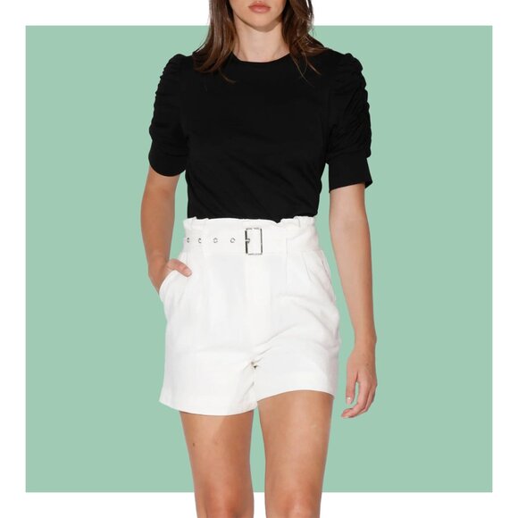 Walter Baker Layleen Belted Linen Blend Paperbag Shorts in Ivory Size M NWT